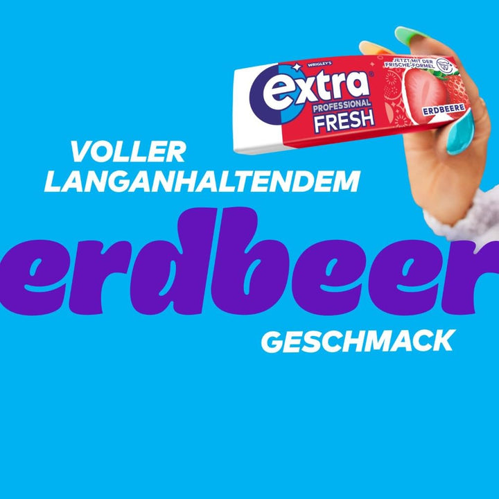 Extra Professional Fresh Erdbeere, Zuckerfreier Kaugummi, Multipack mit 30x10 Dragees, Für frischen