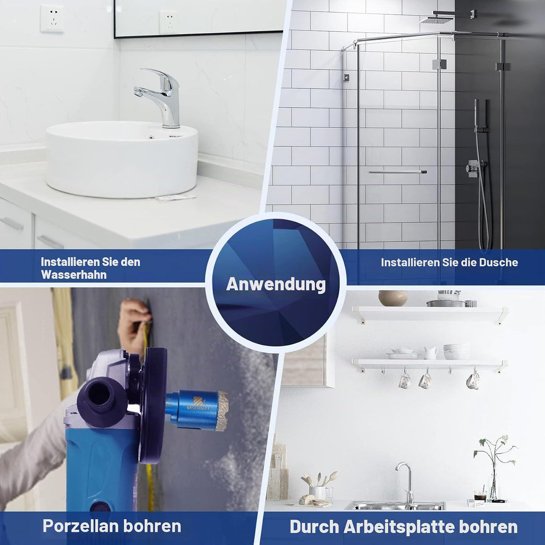 Diamantbohrer Fliesenbohrer Set -6 8 10 20 35mm Diamantbohrer für Porzellan Fliese Granit Marmor Tro