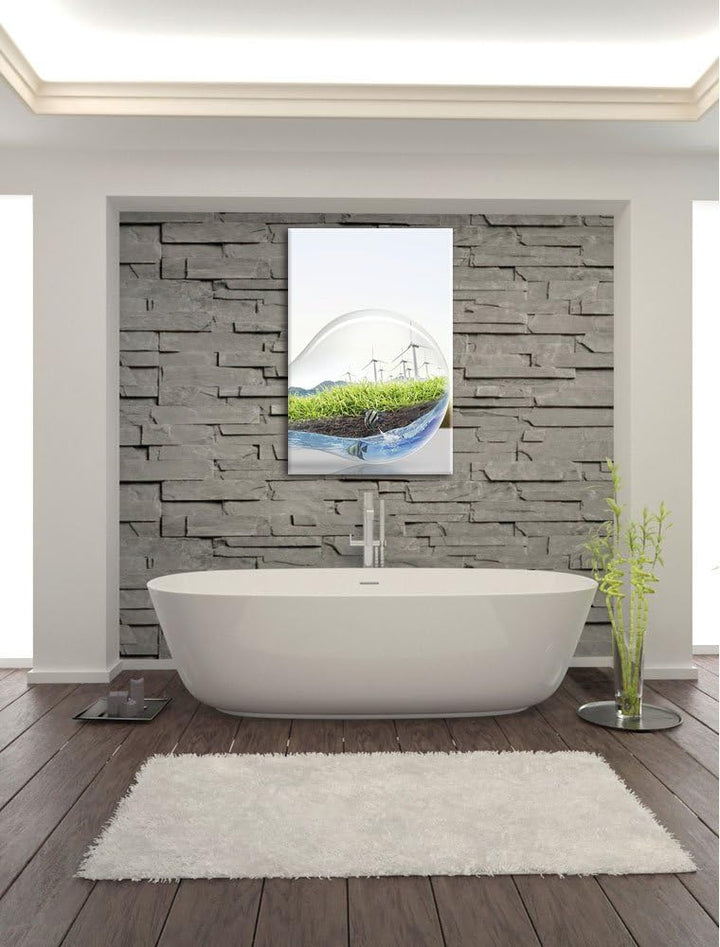 Pixxprint Glühbirne mit Pandabären und Ozean mit Leuchtturm, Format: 100x70 auf Leinwand, 100x70