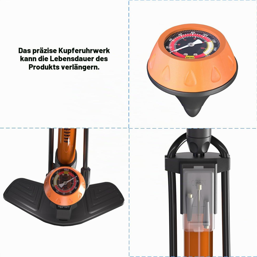 GOBKO Fahrradpumpe Luftpumpe Fahrrad Französische Ventile mit Manometer, Luftpumpe für Rennrad MTB S