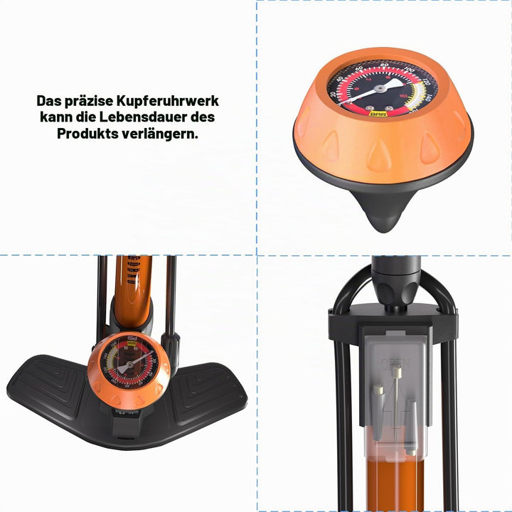 GOBKO Fahrradpumpe Luftpumpe Fahrrad Französische Ventile mit Manometer, Luftpumpe für Rennrad MTB S