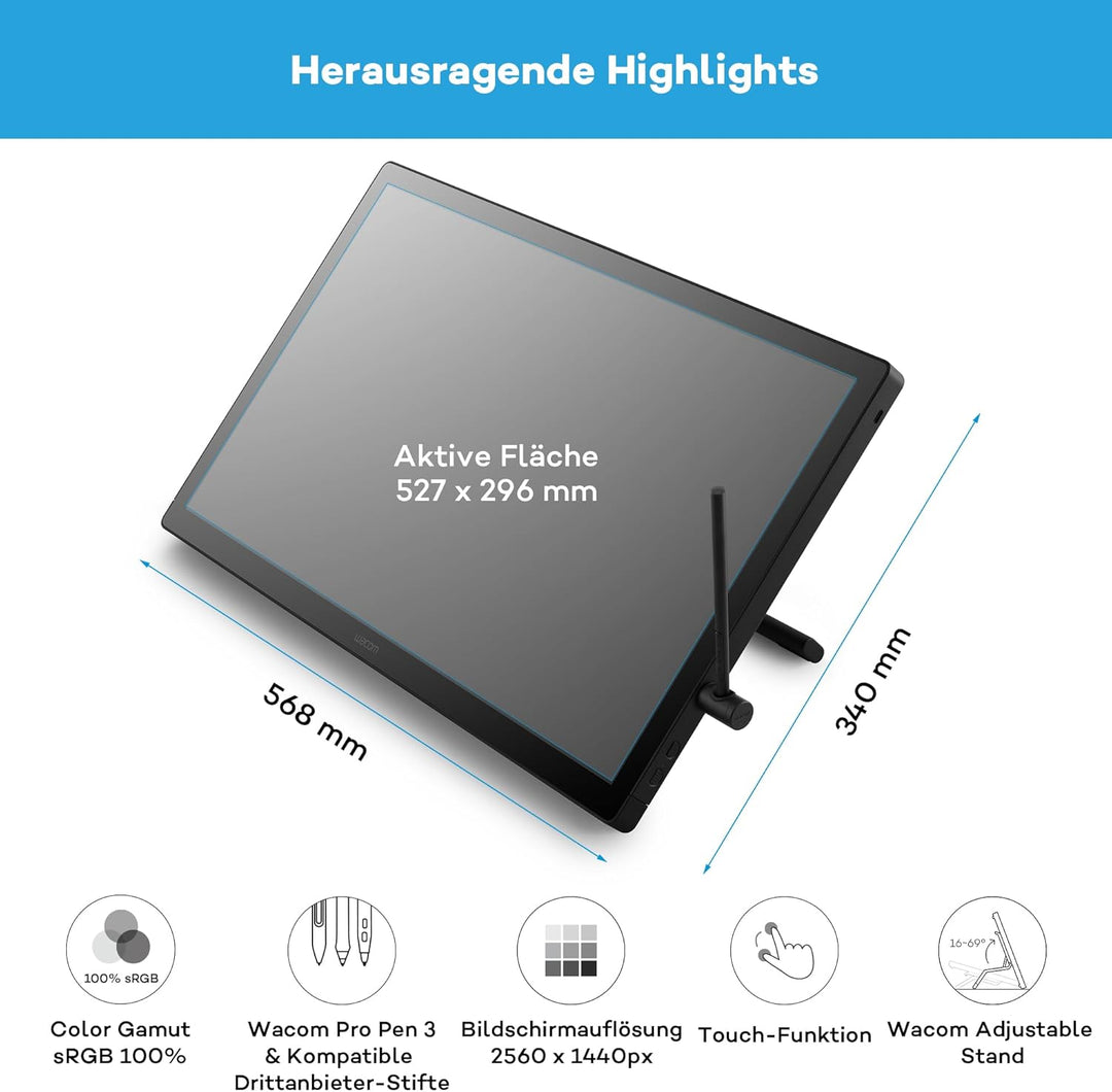Wacom Cintiq 24 Touch (2025 Edition) – Multi-Touch 2.5K Stiftdisplay mit Wacom Pro Pen 3, entspiegel