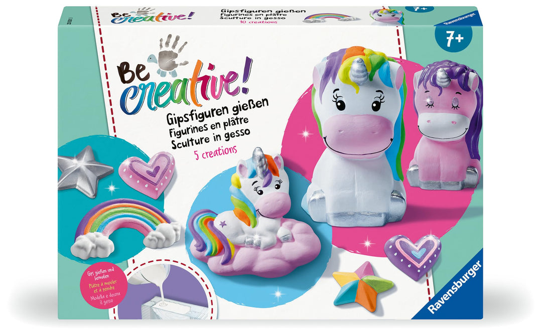 Ravensburger BeCreative Gipsgiessen Einhorn - Bastelset für Kinder ab 7 Jahren, Gipsfiguren giessen