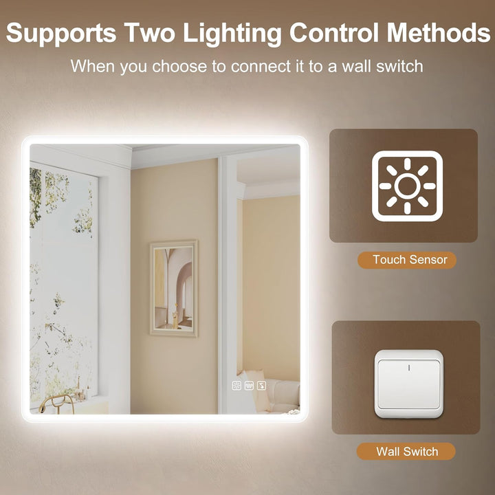 STARLEAD Badspiegel-mit-Beleuchtung 80x80 cm, LED-Bad-Spiegel-mit Bluetooth, Entfoggen, IP44 Badezim