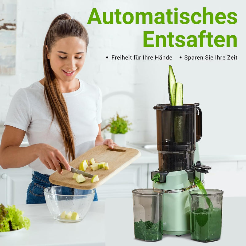 AMZCHEF Automatischer All-in-One Entsafter, 135MM Öffnung und 1,8L Entsafter für Gemüse und Obst, 25