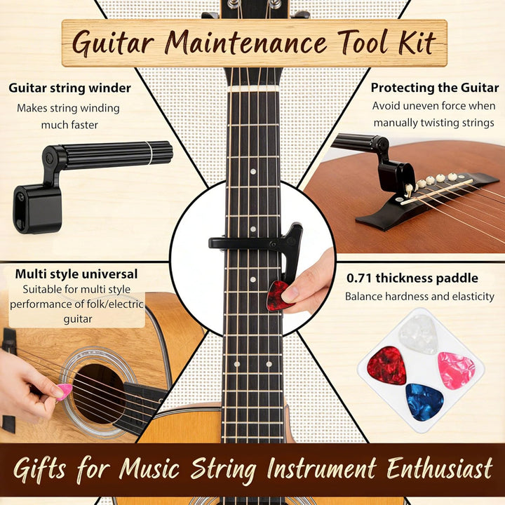 FGXY 28 Stück Gitarren Pflege Set, Gitarren Pflege Wartung Zubehör Set mit Tragbare Tasche Saiten Or