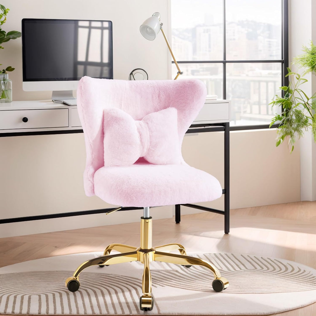 Schminktisch Stuhl mit Rollen Gold, Schreibtischsessel Mädchen, Drehstuhl Home Office mit Kissen, Hö