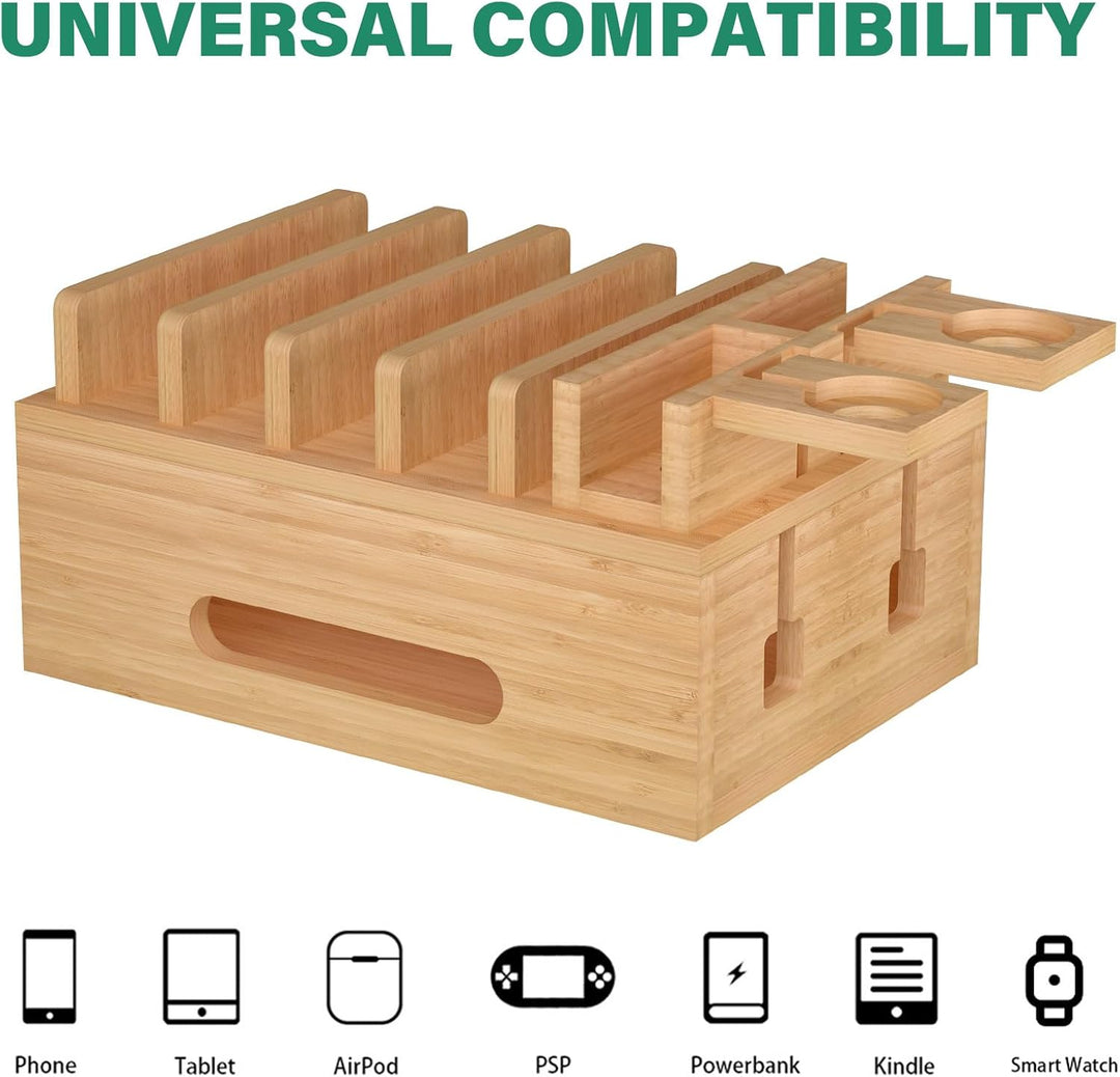 Bambus-Ladestationen für mehrere Geräte, Holz-Desktop-Dockingstation, Ladestation für Handys, Tablet