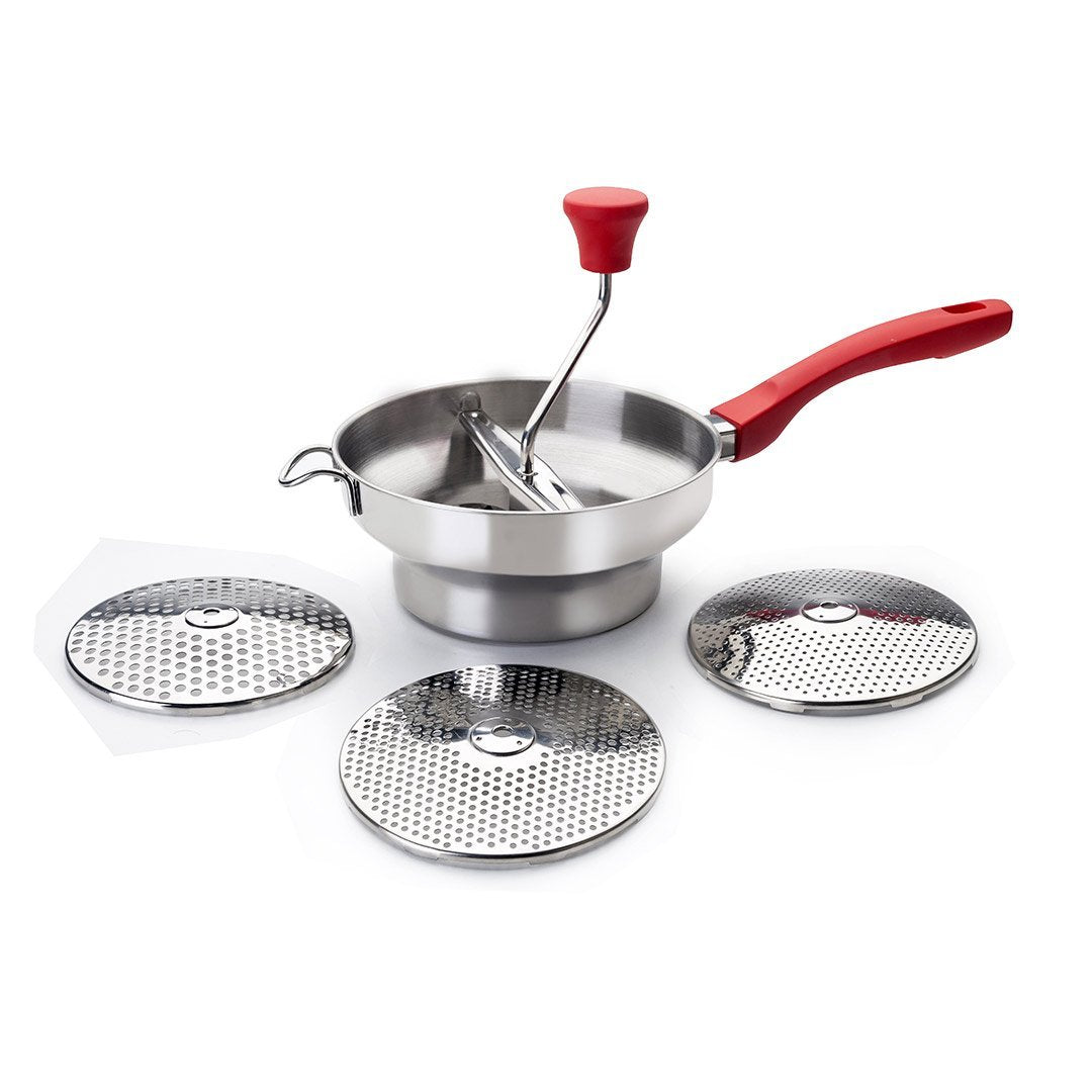 IBILI 742420 Passiergerät-Set Luxe mit 3 Scheiben 20 cm, Edelstahl, Silber/rot, 20 x 20 x 25 cm, 4-E