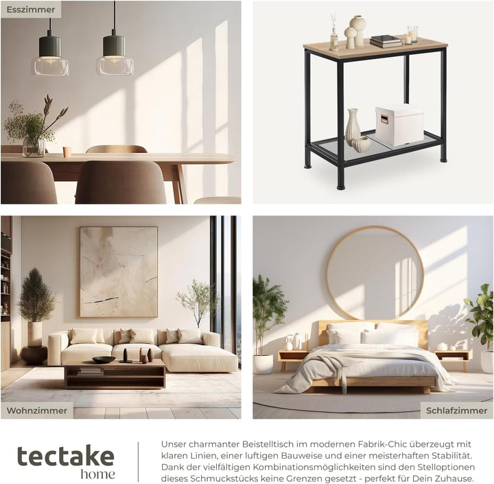 tectake® Beistelltisch Holz + Metall, Nachttisch schmal, Couchtisch mit Gitterablage, Konsolentisch,