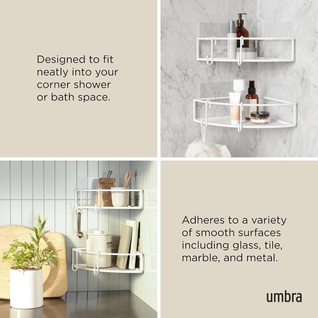 Umbra Cubiko Eckregale, Duschablage ohne Bohren mit Haken, Weiss, 2er-Set
