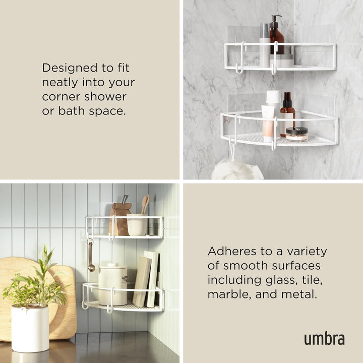 Umbra Cubiko Eckregale, Duschablage ohne Bohren mit Haken, Weiss, 2er-Set