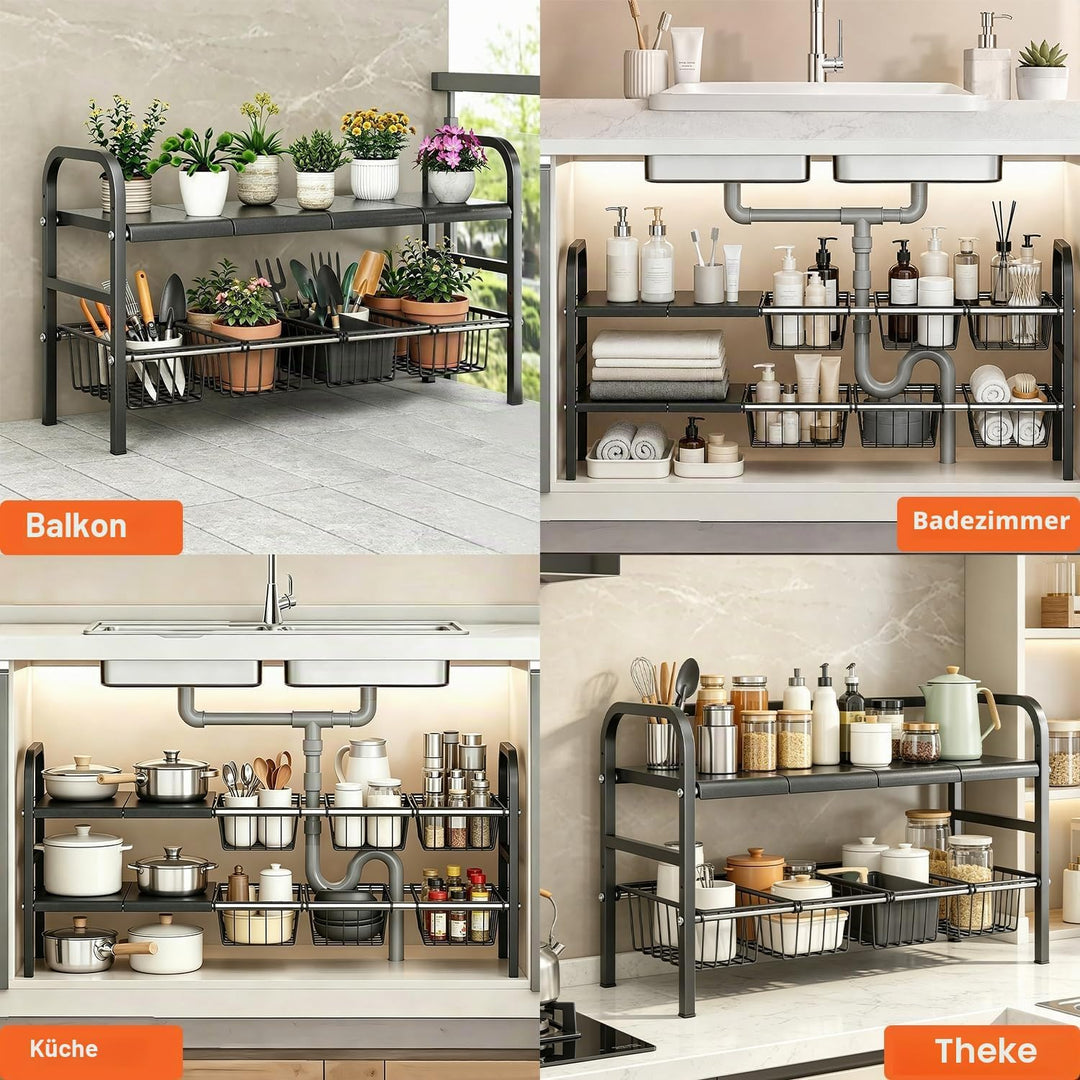 devesanter 2-stöckiger Unterschrank Organizer mit 6 Körben,verstellbar | Flexibles Schranksystem mit