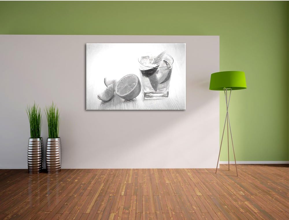 Pixxprint Gin Tonic Shot mit Zitronen als Leinwandbild/Grösse: 100x70 cm/Wandbild/Kunstdruck/fertig