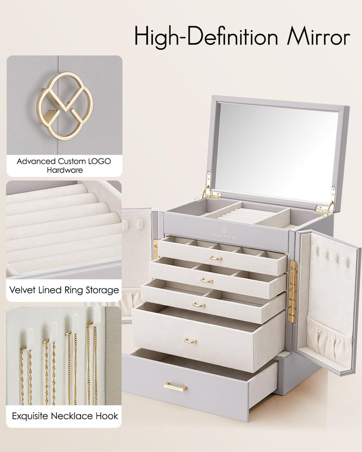 Vlando Schmuckaufbewahrung Gross, Schmuckschatulle Schmuck Organizers Gross XXL, Schmuckkästchen mit