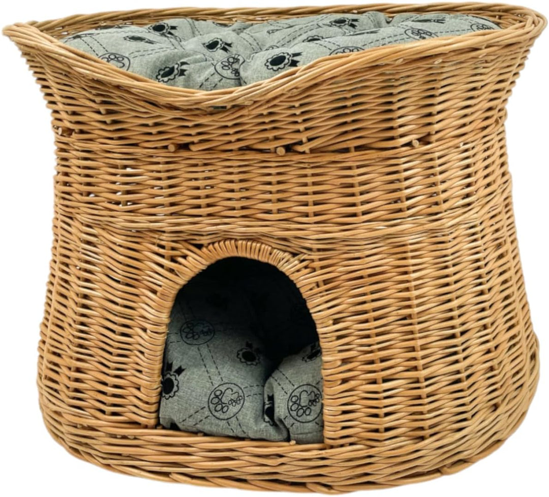 Katzenkorb zum Schlafen – Katzenhütte Indoor – Grösse L: 60 cm oval – Katzenhöhle aus Weide – Zweist