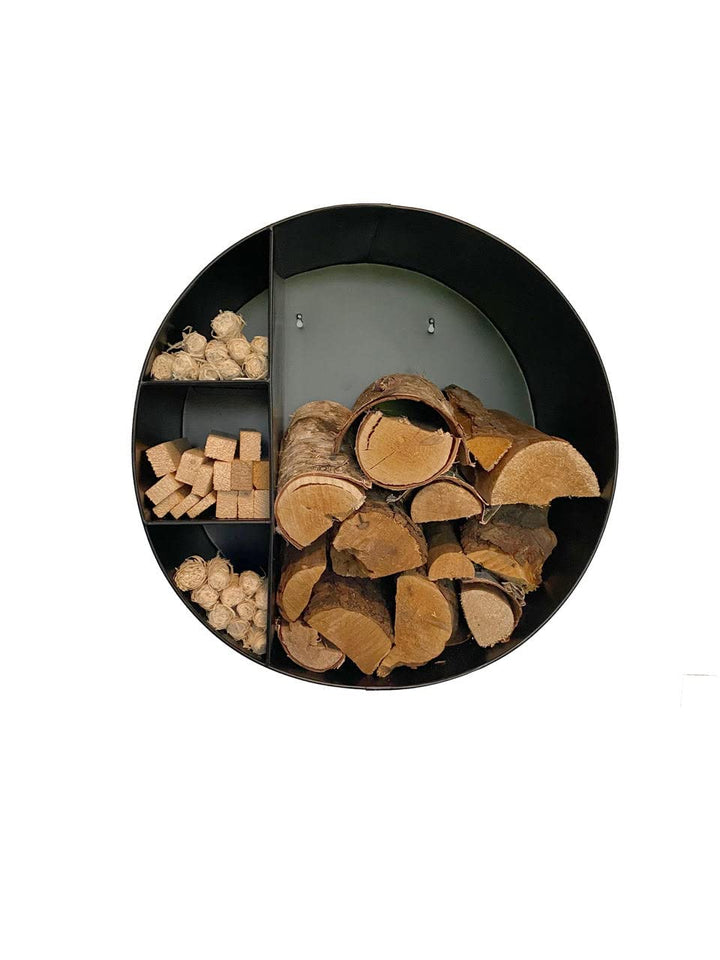 Kaminholz-Regal Stahl Schwarz rund zur Wandbefestigung 55x55x30cm Aufbewahrung innen