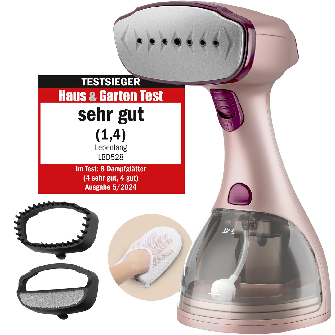 LEBENLANG Steamer Dampfglätter TESTSIEGER - 1500W &amp; 300ml inkl. Bügelhandschuh &amp; Aufsätze I Pro Damp
