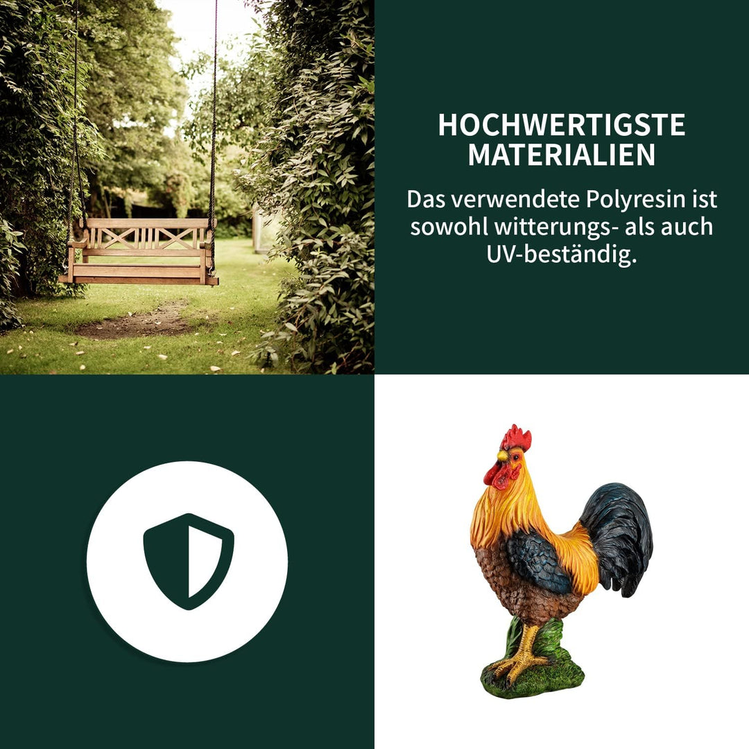 VERDOBA Garten Figur Hahn aus Kunstharz, handbemalt - Deko Hahn Dekofiguren Garten Deko Gartenfigure