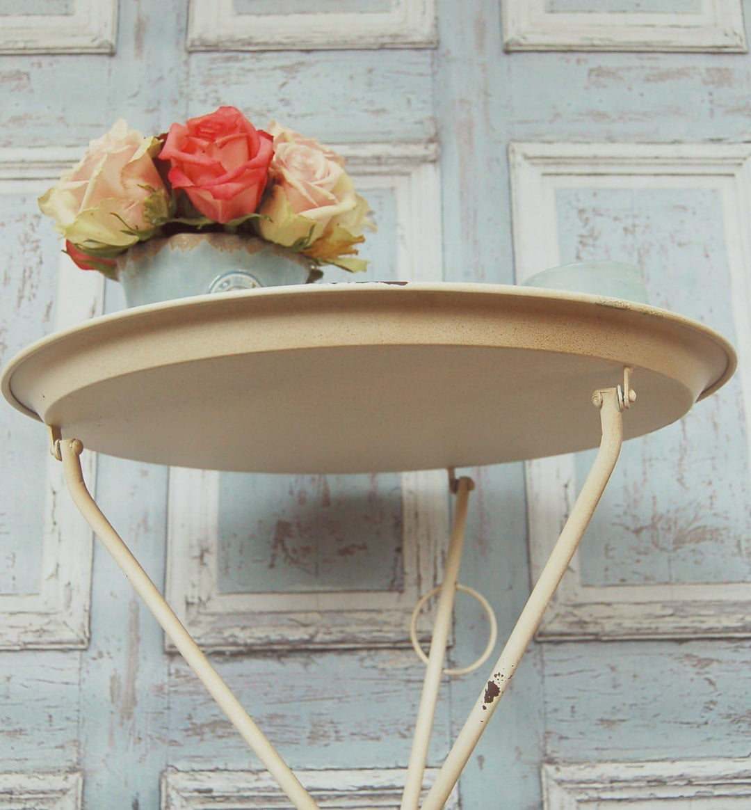 Beistelltisch Blanco Vintage Metall-Klapptisch rund im Shabby chic weiss