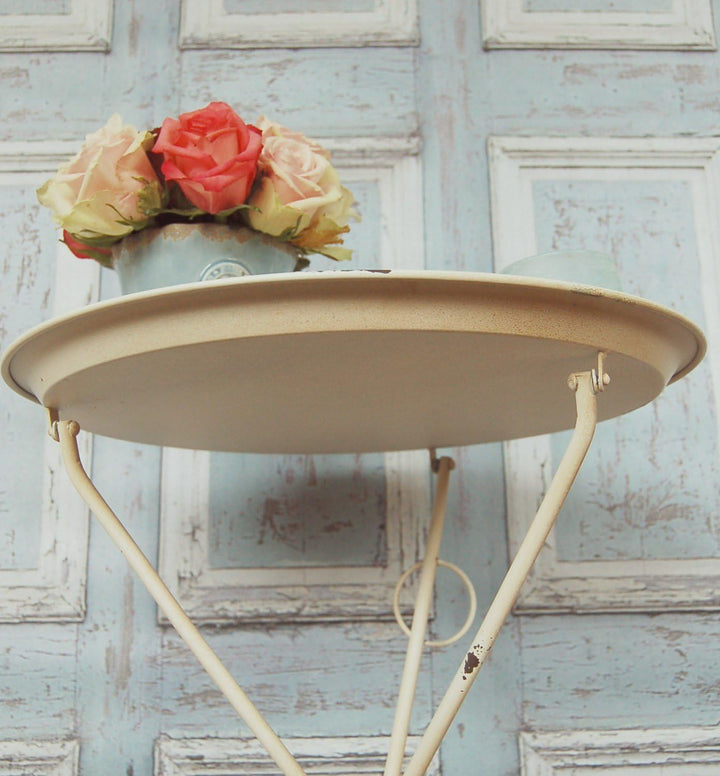 Beistelltisch Blanco Vintage Metall-Klapptisch rund im Shabby chic weiss