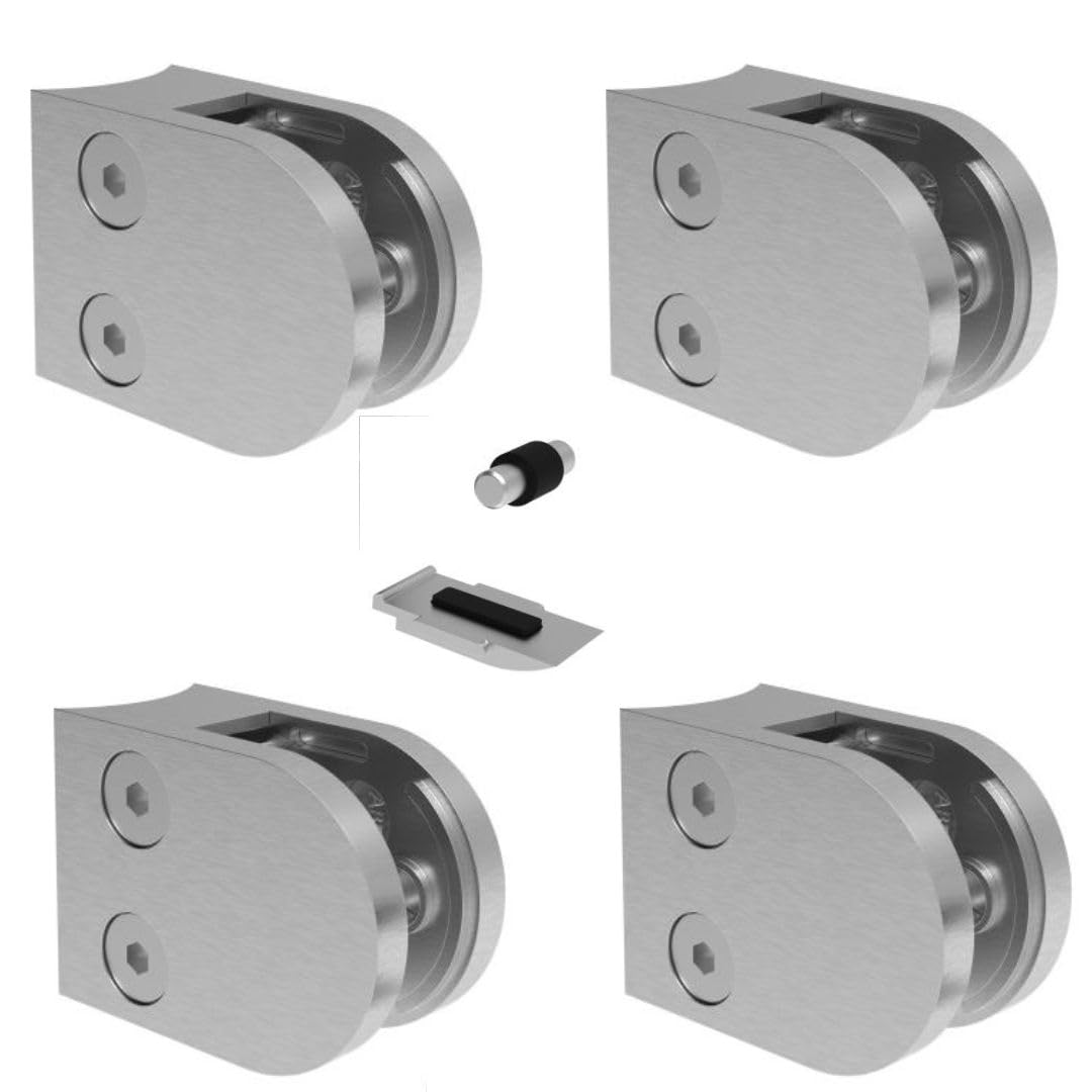 Sellon24® Glasklemme 4 Stück Glashalter Edelstahl 42,4/ flach inkl. Gummieinlage Glas 6,00-10,76mm M