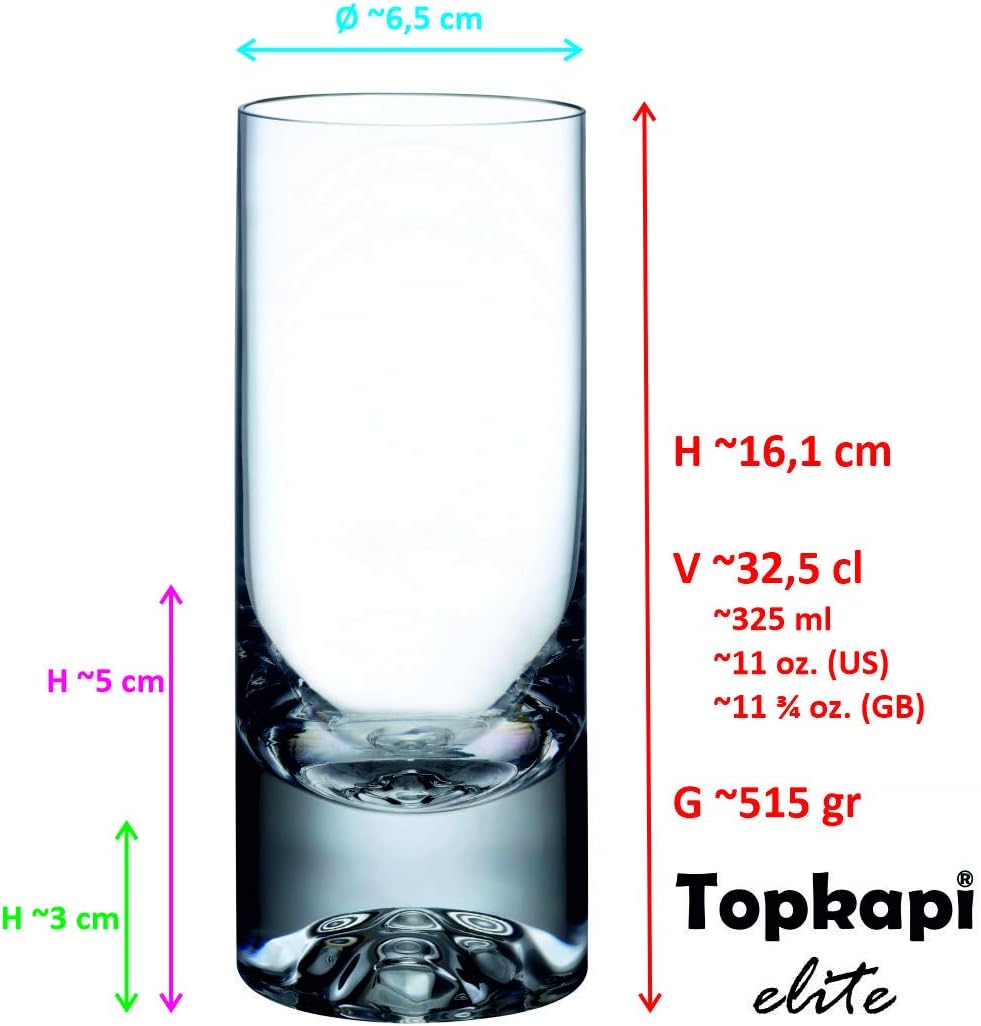 Topkapi Elite The Shade - Longdrink Highball Tumbler Gläser aus bleifreiem Kristallglas, Handgeferti