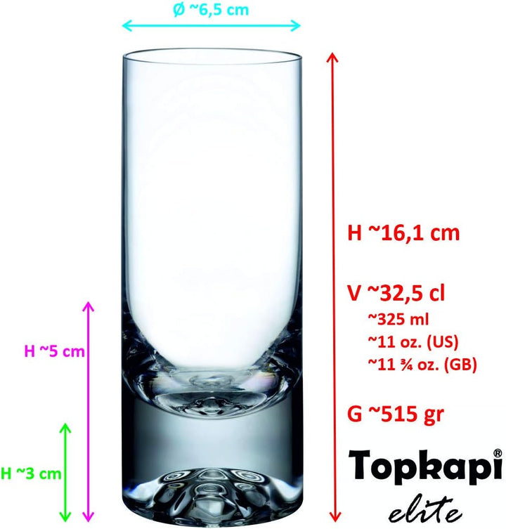 Topkapi Elite The Shade - Longdrink Highball Tumbler Gläser aus bleifreiem Kristallglas, Handgeferti
