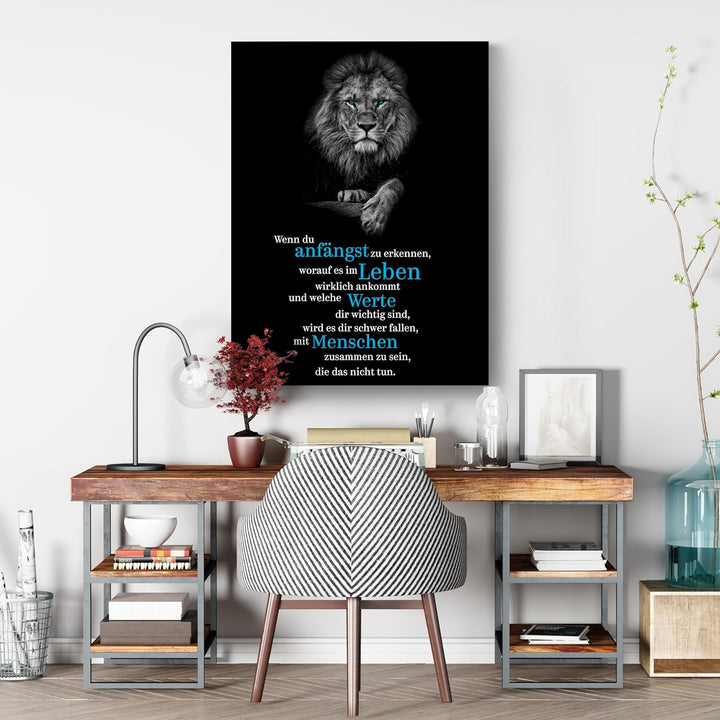 wandmotiv24 Motivations Motiv als Leinwandbild, 40x30cm, Querformat, Leben, Werte, Menschen, Löwe, S