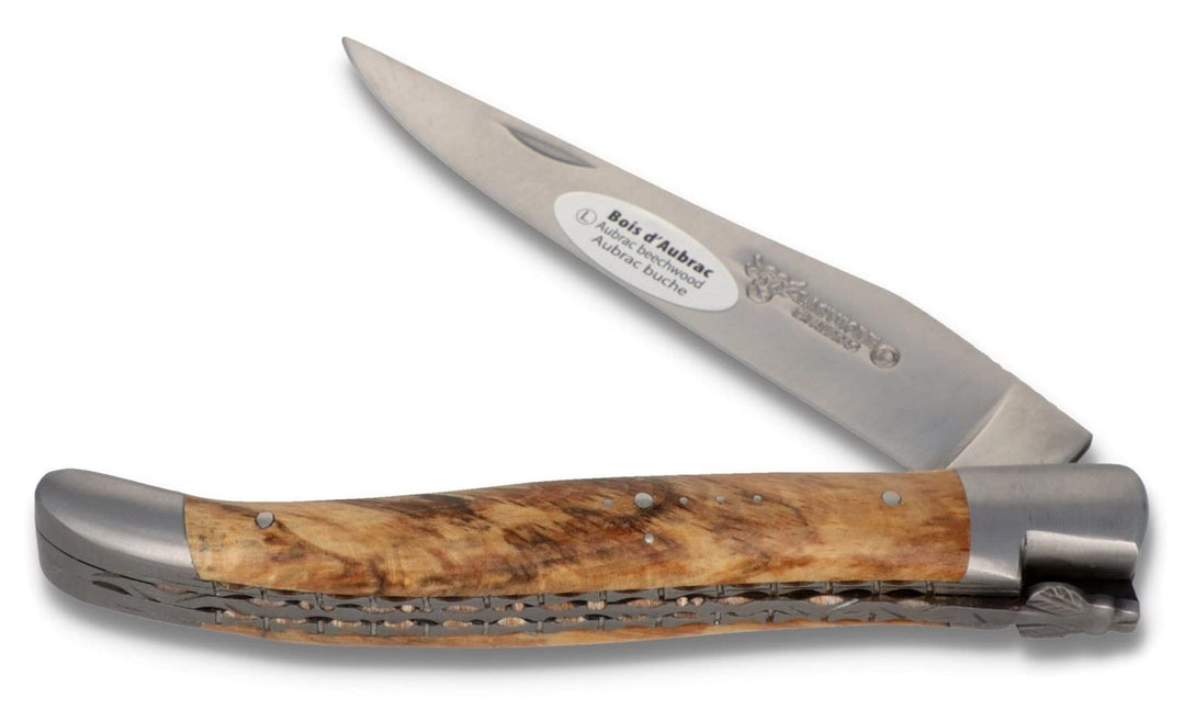 Laguiole en Aubrac Taschenmesser - 12 cm Doppelplatine - Griff Aubrac Buchenholz - Klinge 10 cm matt