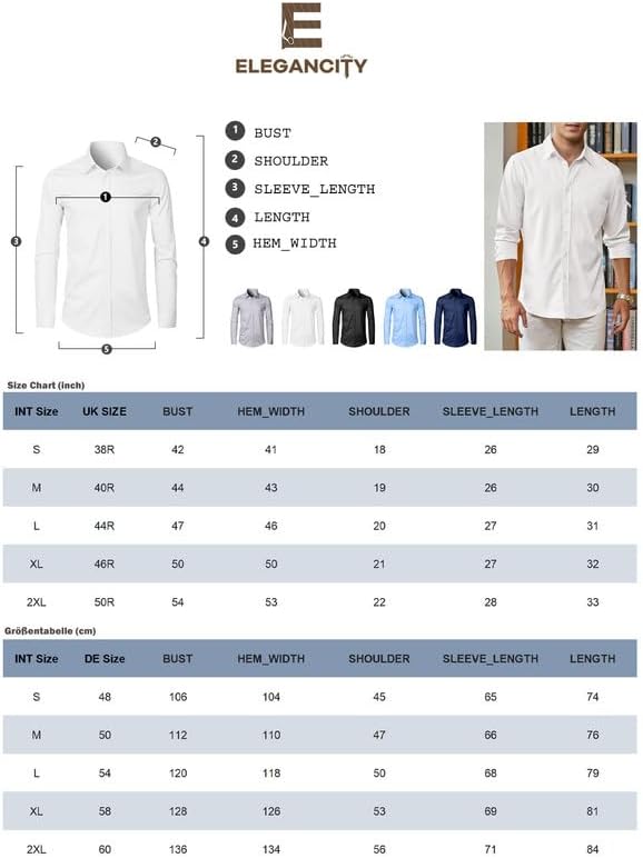 Elegancity Herren Hemd Langarm Einfarbig Businesshemd Regular Fit Freizeithemd Elastisches Business