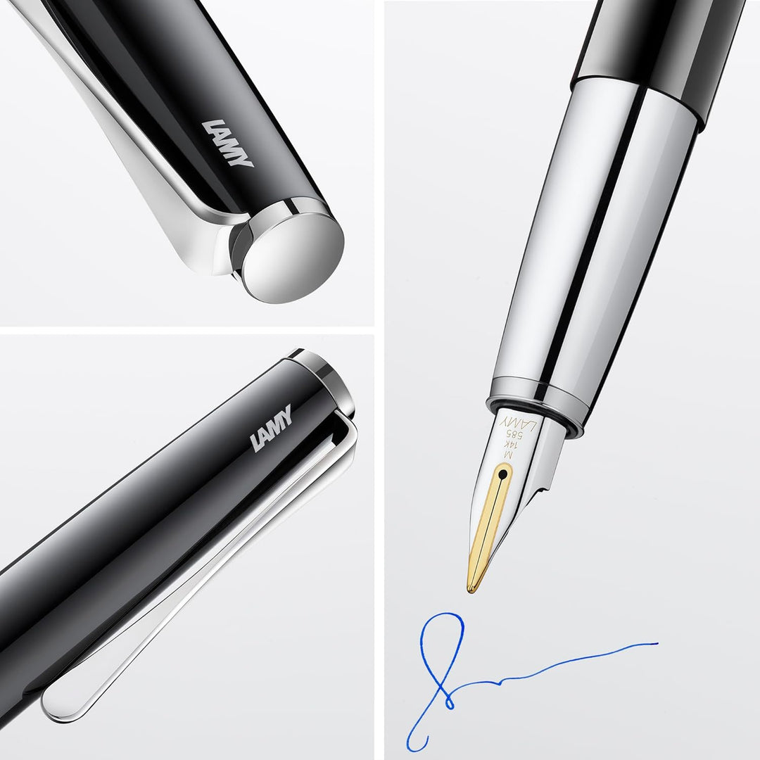 LAMY studio Füllhalter 068 - Füller aus Edelstahl in schwarzem Lack-Finish mit einem polierten Edels