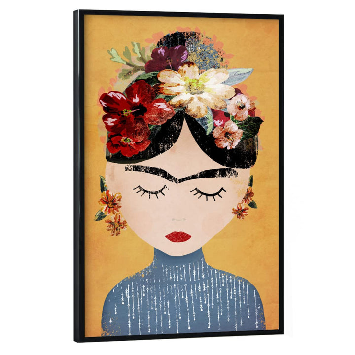 artboxONE Poster mit schwarzem Rahmen 45x30 cm Frida Kahlo Menschen Frida (Yellow Version) - Bild Fr