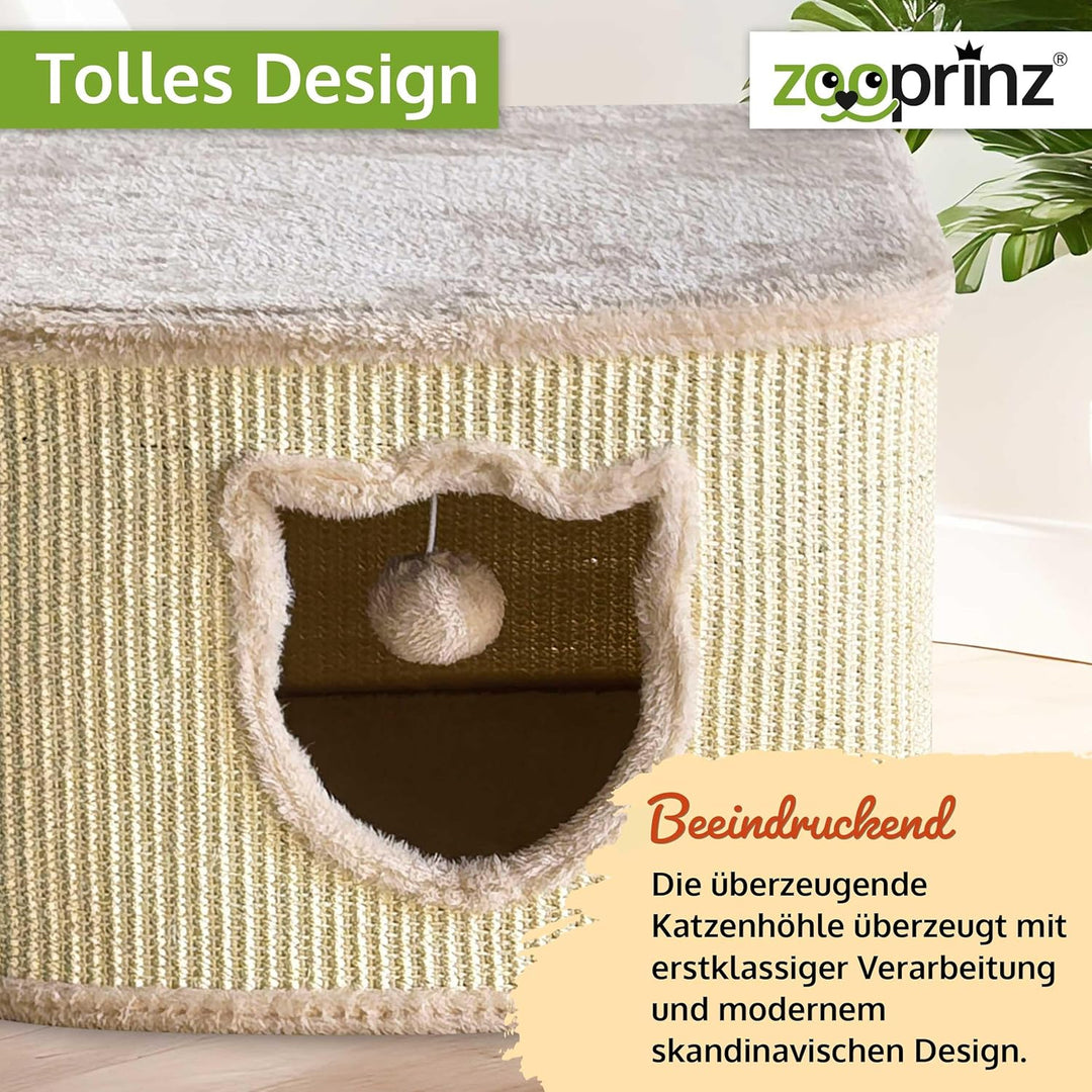 zooprinz Premium Katzenhaus – Katzenkorb für Katze – mit dicken Sisal Wänden an der Katzenbox – Höhl