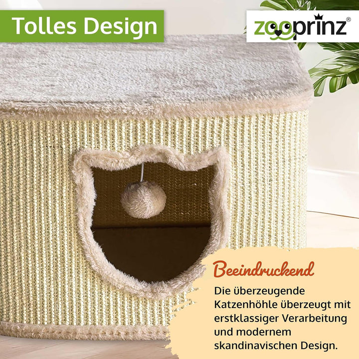 zooprinz Premium Katzenhaus – Katzenkorb für Katze – mit dicken Sisal Wänden an der Katzenbox – Höhl