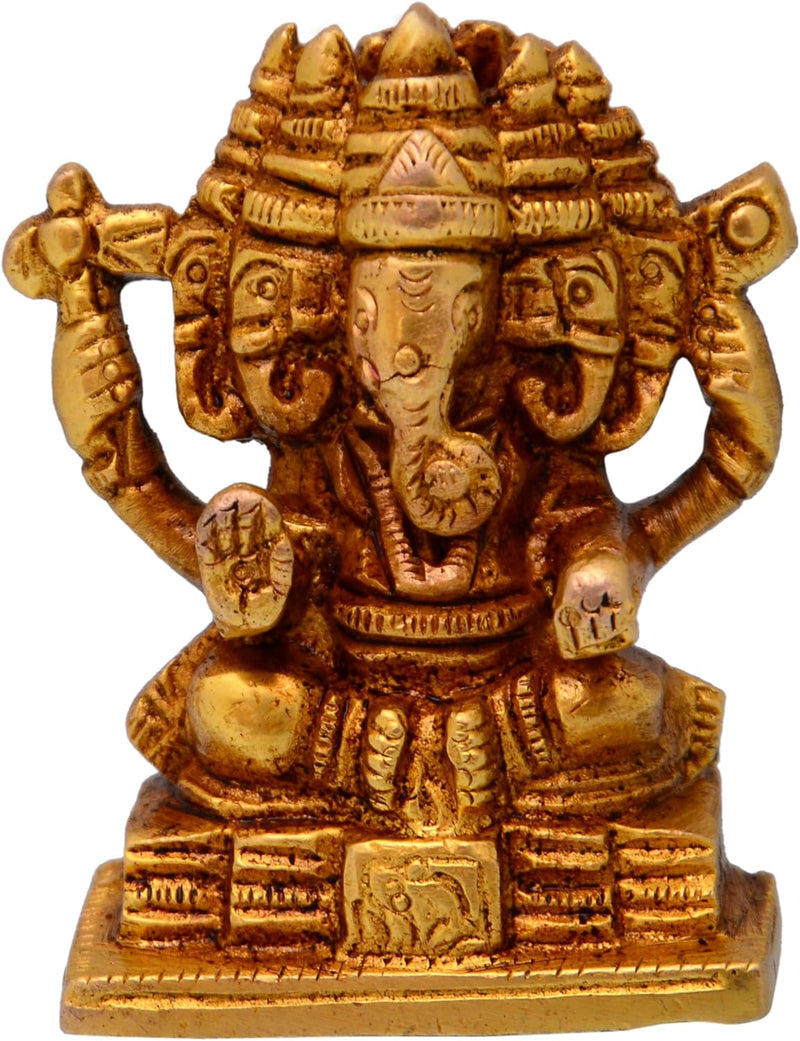 Purpledip Ganesha Ganapathi Vinayak in Panchmukhi Avatar Sculpted in Solid Brass Metal (10696)