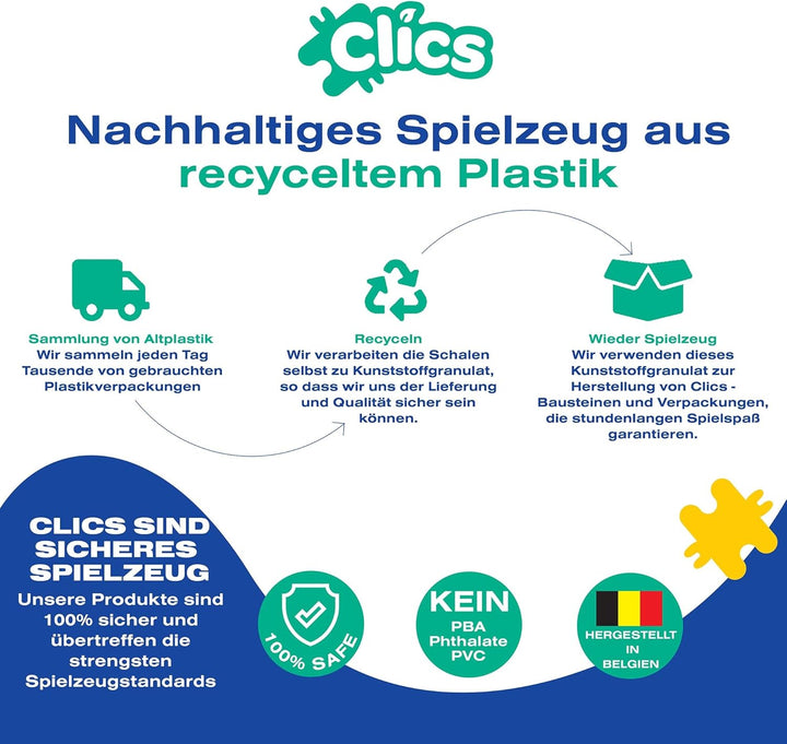 Clics Konstruktionsspielzeug für Kinder ab 3 Jahre, kreatives Lernspielzeug im 69 Teile Set, Baustei