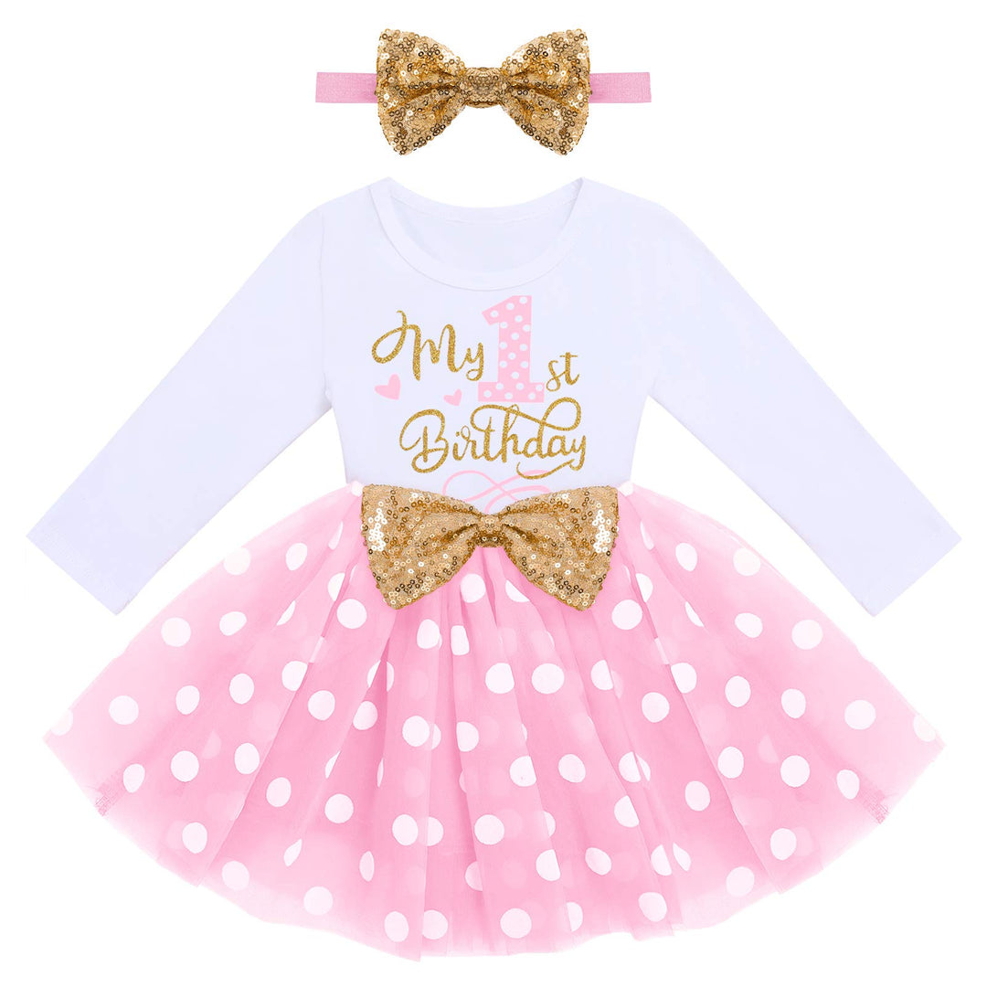 Odizli 1./2./3. Geburtstag Mädchen Outfit Langarm Prinzessin Tütü Tüllkleid+Pailletten Stirnband 2tl