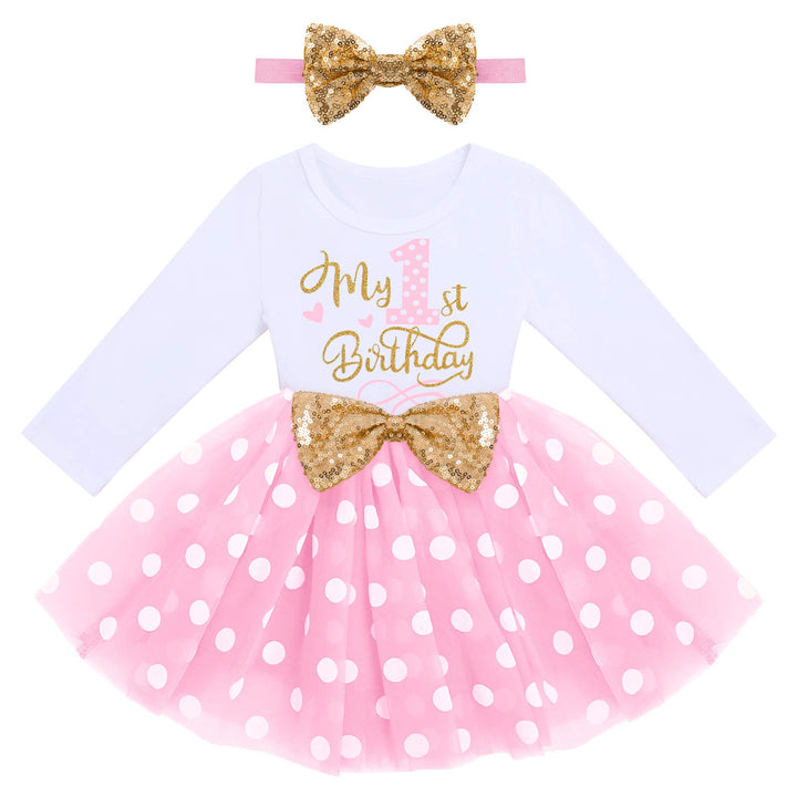 Odizli 1./2./3. Geburtstag Mädchen Outfit Langarm Prinzessin Tütü Tüllkleid+Pailletten Stirnband 2tl