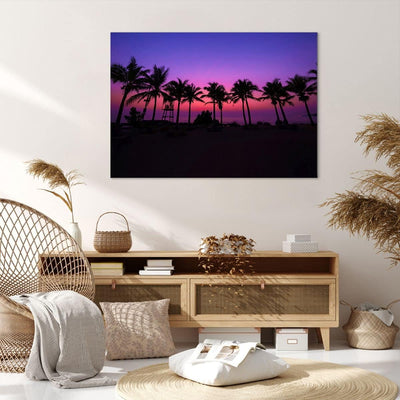 Bilder auf Leinwand 100x70cm Leinwandbild Sonnenuntergang dämmerung sonne palme Gross Wanddeko Bild