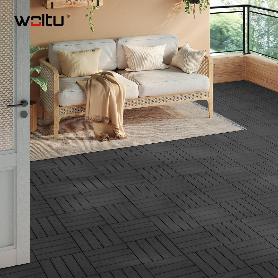 WOLTU WPC Terrassenfliesen Holzoptik Terrassendielen Fliese in Bodenbelag mit klicksystem, für Terra