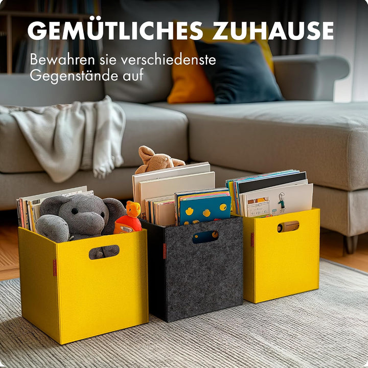 Havenhaus Filzkorb faltbar 6er Set senfgelb 30x30x30cm | 6er Set Boxen Aufbewahrung Filz | Körbe gee