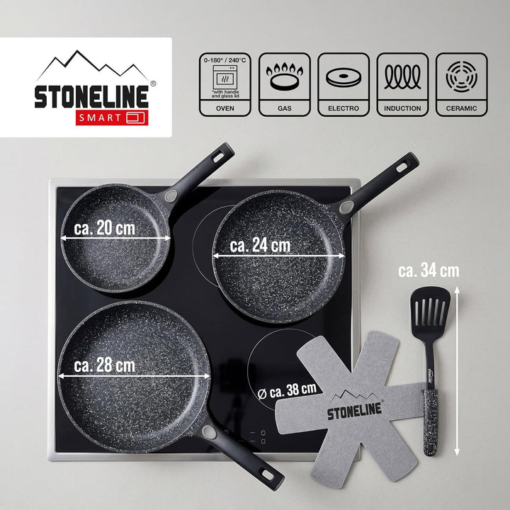STONELINE SMART Pfannenset 6-teilig 20/24/28 cm, Pfanne Aluguss, Abnehmbarer Griff Pfannenwender Pfa