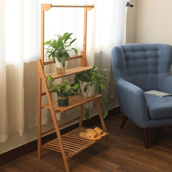 Blumenständer für Innen, Pflanzenständer Bambus Pflanzenregal Pflanzentreppe Outdoor 3 Ebenen Blumen