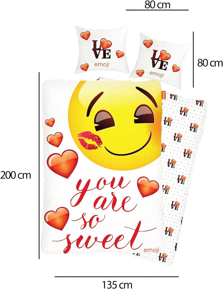 BERONAGE Original Emoji Wende Bettwäsche Sweet Hearts 135 cm x 200 cm + 80 cm x 80 cm Neu & Ovp - 10