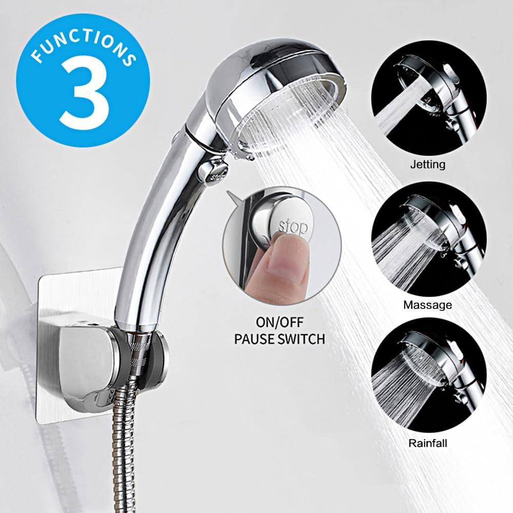 KAIYING Drill-Free Hochdruck-Handbrause mit ON/OFF-Pausenschalter 3 Sprühmodi Wassersparender Duschk