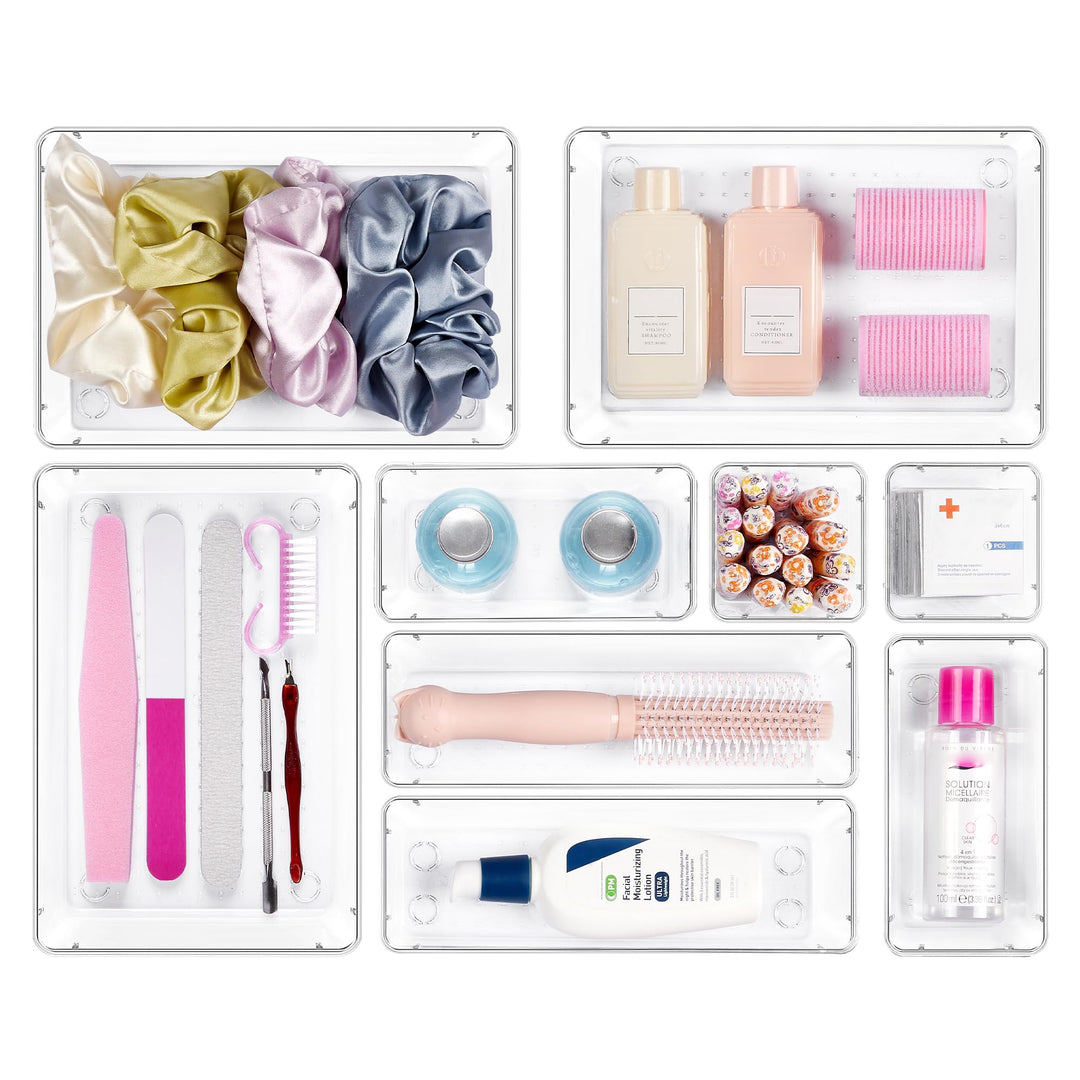 Vtopmart 9 Stücke Schubladen Organizer mit 4 Grössen, Schminktisch Organizer für Küchen, Badezimmer,