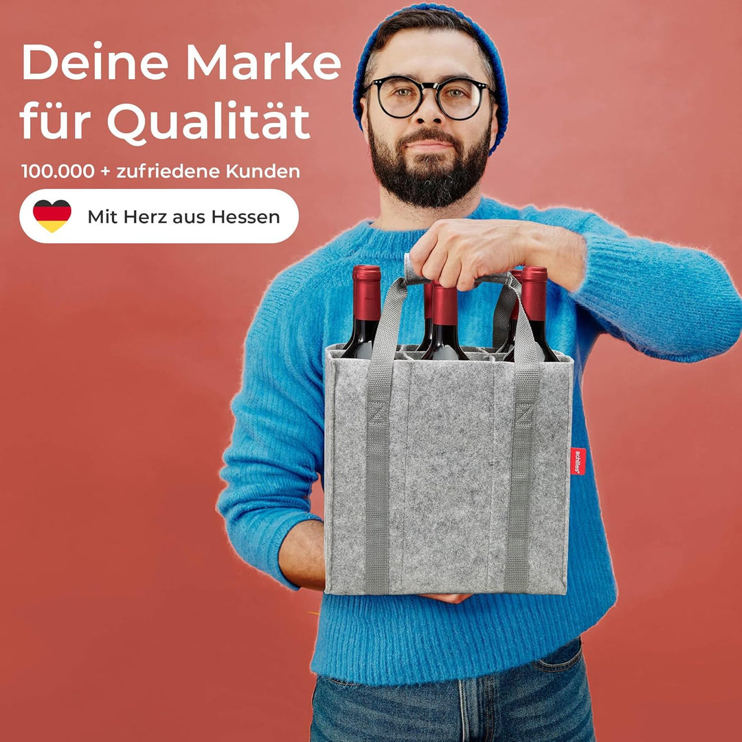 achilles Flaschentasche 6 Fächer je 1,5 Liter – 100% recycelter Filz – Reissfester Flaschenkorb – Fa