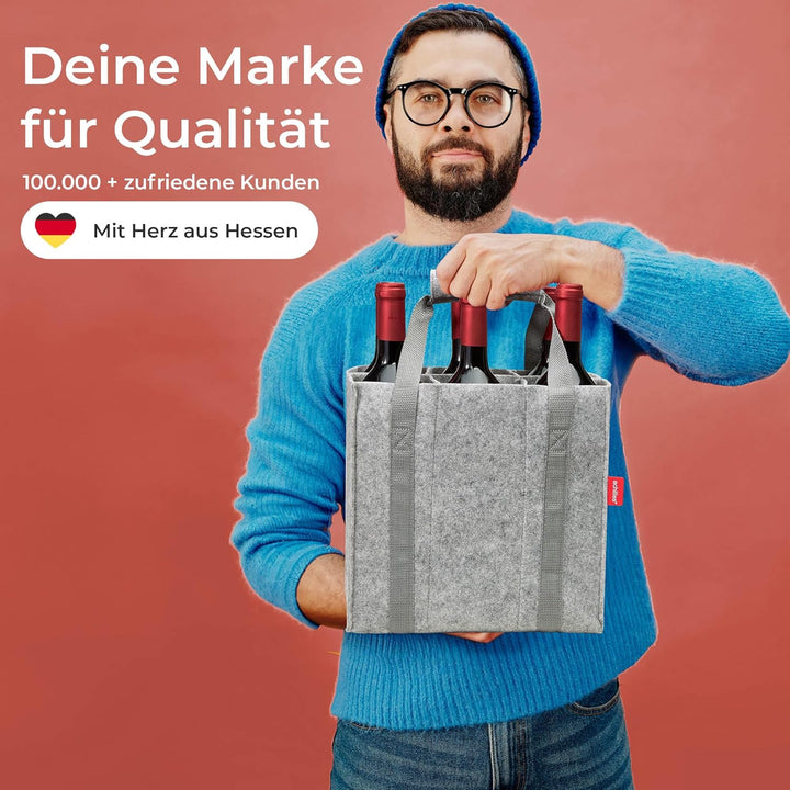 achilles Flaschentasche 6 Fächer je 1,5 Liter – 100% recycelter Filz – Reissfester Flaschenkorb – Fa