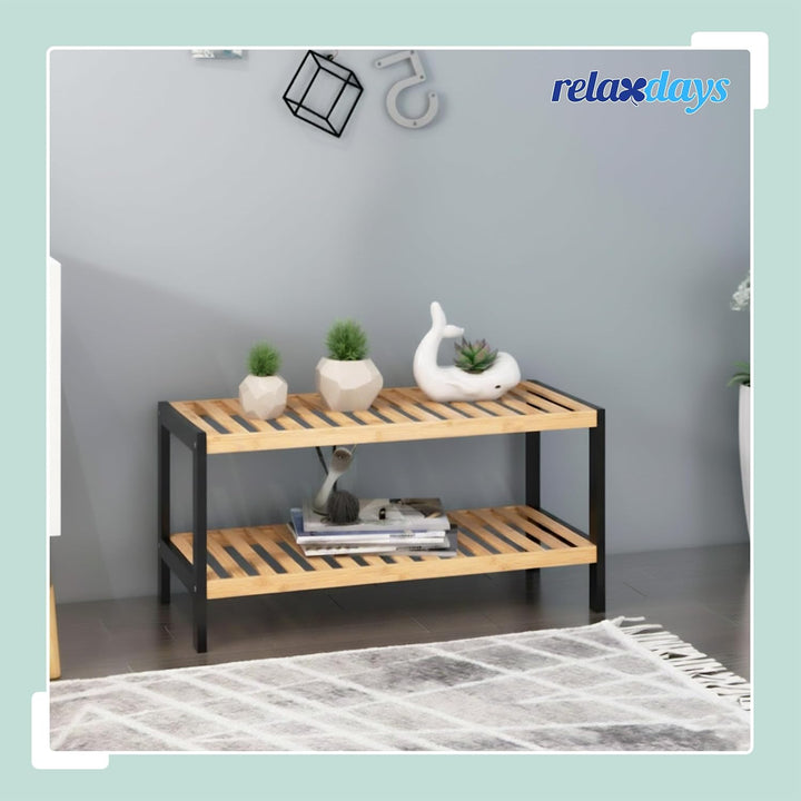 Relaxdays Schuhregal, HxBxT: 33 x 70 x 26 cm, Bambus, 2 Ebenen, 6 Paar Schuhe, Schuhständer Gitterab